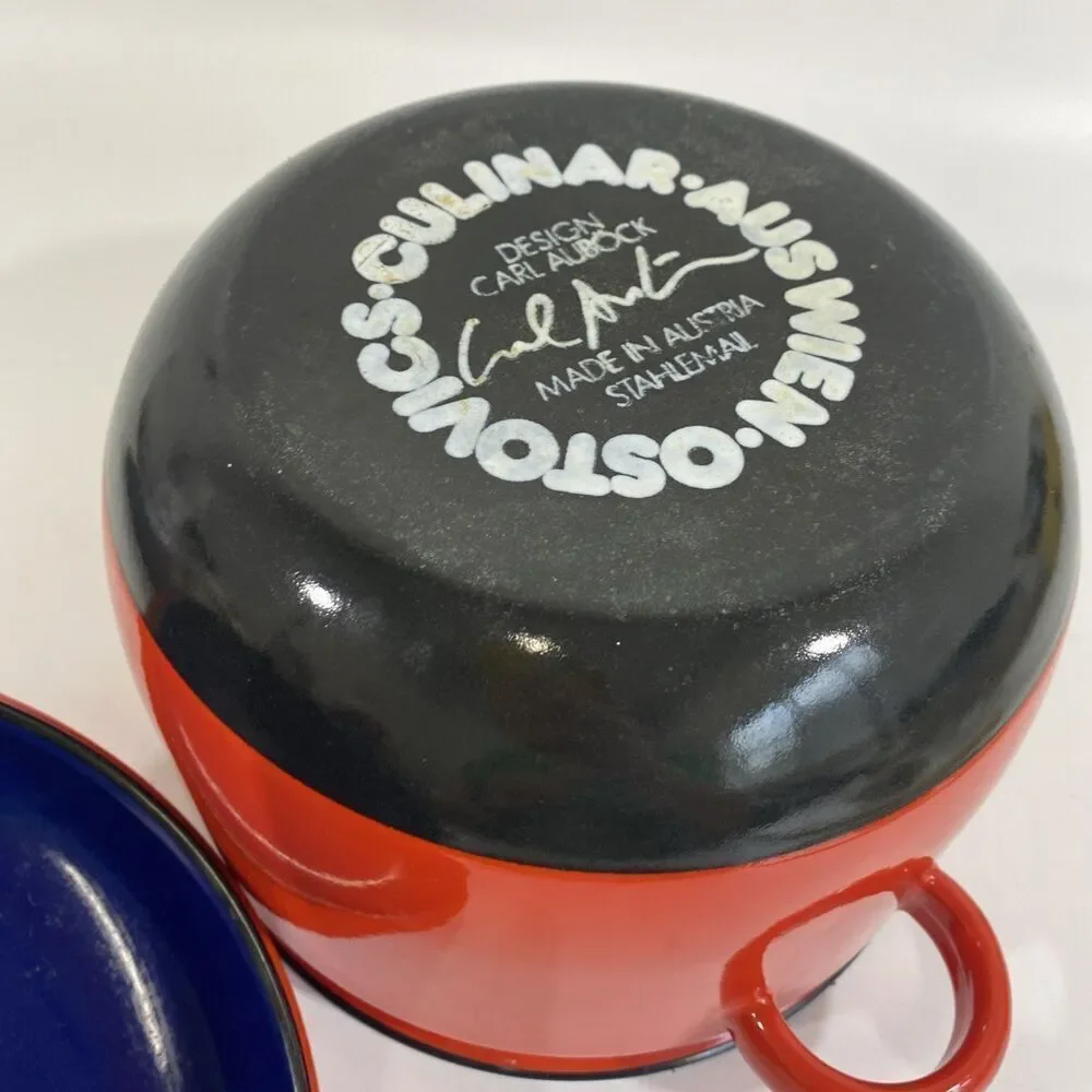 Carl Aubock Culinar Auswien Ostovics Red Enamel Pot Dutch Oven DANISH MODERN
